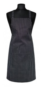 Fartuch zapaska z karczkiem i kieszonką czarna w białe paski