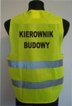 Kamizelka ostrzegawcza z napisem KIEROWNIK BUDOWY z dwoma pasami odblaskowymi żółta