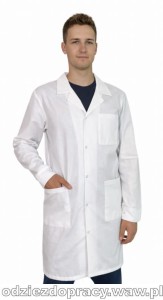 W32N męski fartuch bawełniany z długim rękawem biały