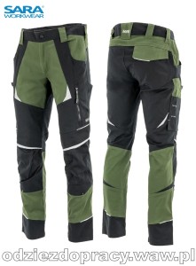 SARA COTTONFLEX elastyczne bawełniane przewiewne spodnie robocze khaki