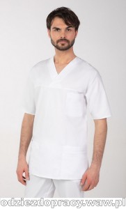 M-074C męska bluza medyczna z krótkim rękawem biała 