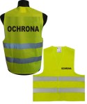 Kamizelka ostrzegawcza z napisem OCHRONA z dwoma pasami odblaskowymi żółta